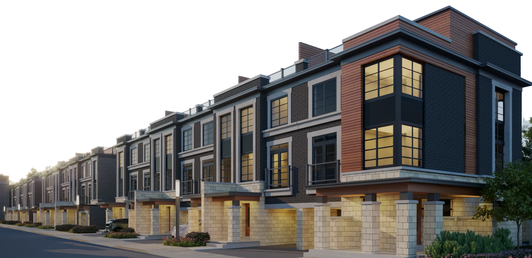 Stylized rendering of Zen Towns townhomes